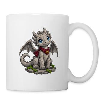 Steindrache mit rotem Schal - Tasse - Weiß - Rechts