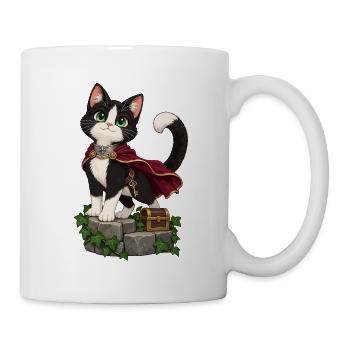 Katzenheld mit Cape und Schatzkiste - Tasse - Weiß - Rechts