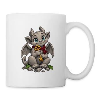 Kleiner Drache mit Schlüssel und Schal - Tasse - Weiß - Rechts