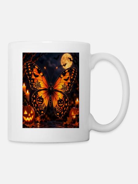 Halloween-Schmetterling – Festliche Illustration - Tasse - Weiß