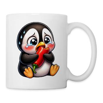 Pinguin Chili Scharf Lustiger Cartoon - Tasse - Weiß - Rechts