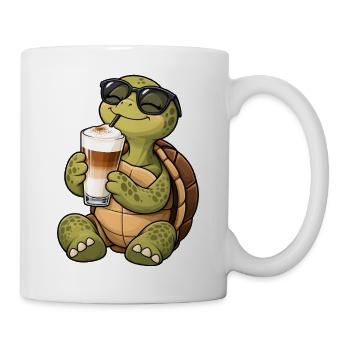 Schildkröte mit Latte Macchiato - Tasse - Weiß - Rechts