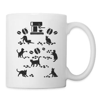  Kaffee Katze, -Espressomaschine -, Kaffeebohnen - Tasse - Weiß - Rechts