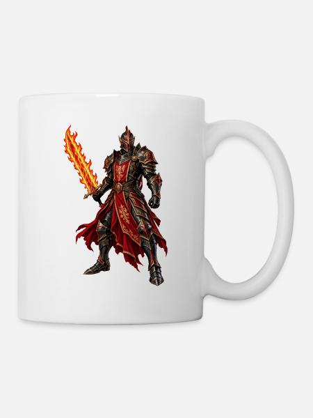 Roter Ritter mit Flammenschwert - Tasse - Weiß