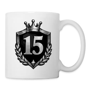 15 Schild mit Krone und Lorbeer - Tasse - Weiß - Rechts