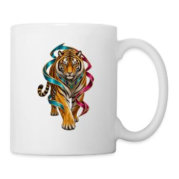 Tiger mit bunten Bändern Ornament - Tasse - Weiß - Rechts