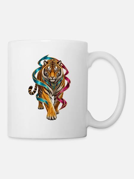Tiger mit bunten Bändern Ornament - Tasse - Weiß