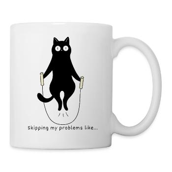 Seilspringende Katze – Lustiges Fitnessmotiv - Tasse - Weiß - Rechts