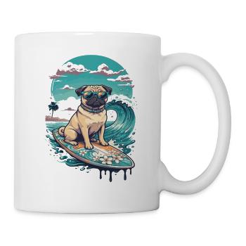 Mops Surf Tropenhund - Tasse - Weiß - Rechts