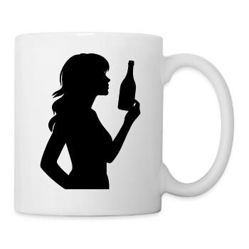 Frau mit Flasche und langen Haaren Silhouette - Tasse - Weiß - Rechts