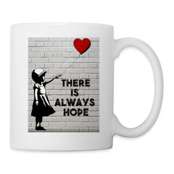 Hoffnung in der Wand: Mädchen und roter Ballon - Tasse - Weiß - Rechts