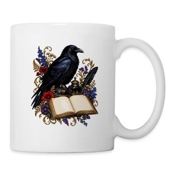 Rabe mit Buch und Federornament - Tasse - Weiß - Rechts