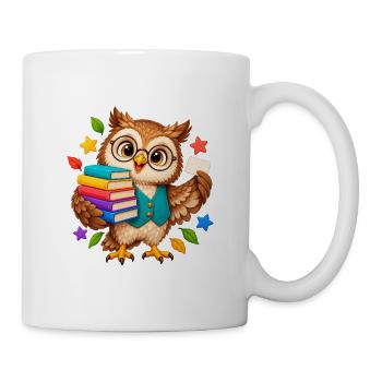 Lernende Eule mit Büchern - Tasse - Weiß - Rechts