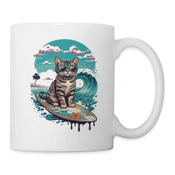 Surfer-Katze in tropischer Welle - Tasse - Weiß - Rechts