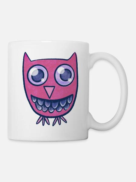 Pink Owl Grin Cartoon-Monster - Tasse - Weiß