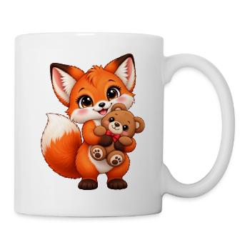 Kawaii-Fuchs mit Teddybär - Tasse - Weiß - Rechts