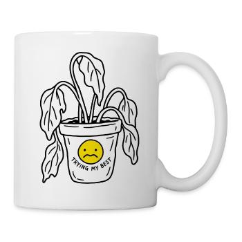 Pflanze mit traurigem Gesicht – Trying my Best - Tasse - Weiß - Rechts