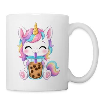 Niedlicher Einhorn mit Bubble Tea - Tasse - Weiß - Rechts