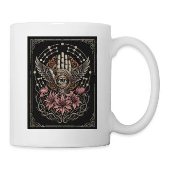 Geflügelte Hand mit zentralem Auge und Blumen - Tasse - Weiß - Rechts