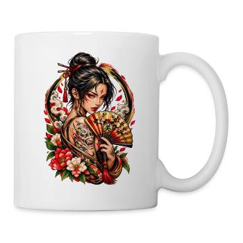Japanische Kriegerin – Hannya & Fächer - Tasse - Weiß - Rechts