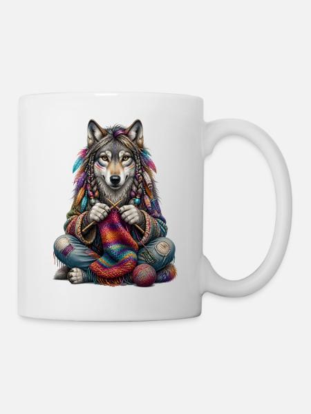Stricken - Groovy Knitting Wolf - Tasse - Weiß