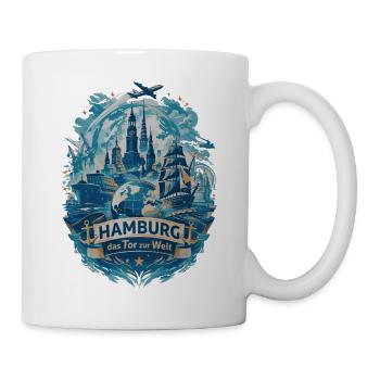 Hamburg Silhouette – Tor zur Welt Skyline Design - Tasse - Weiß - Rechts
