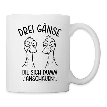 Drei Gänse die sich dumm anschauen - Dumme Gans - Tasse - Weiß - Rechts