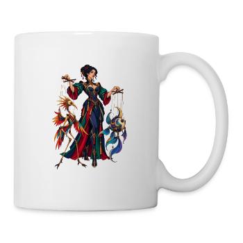 Puppenspielerin mit fantasievollen Marionetten - Tasse - Weiß - Rechts