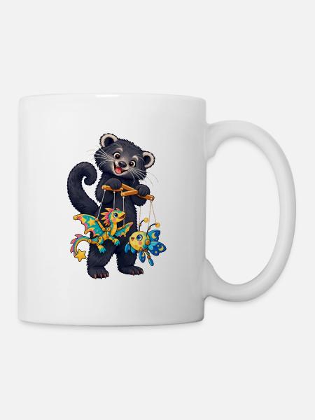 Binturong mit bunten Fadenfiguren - Tasse - Weiß