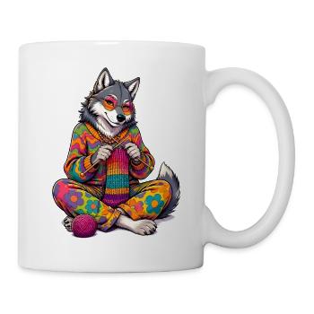 Strickende Hippie Wölfin - Tasse - Weiß - Rechts
