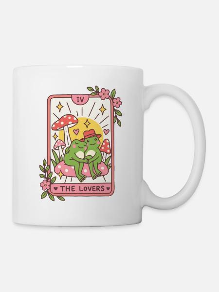 Die liebenden niedlichen Frösche Tarotkarte - Tasse - Weiß