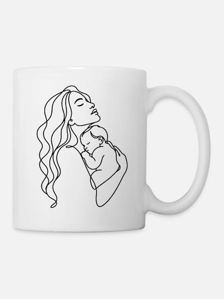 Mama & Baby Line Art - Tasse - Weiß