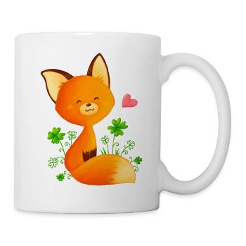 Süßer kleiner irischer Fuchs auf dem Glückskleeblattfeld - Tasse - Weiß - Rechts