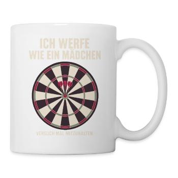 Ich werfe wie ein Mädchen Versuch mal mitzuhalten - Tasse - Weiß - Rechts