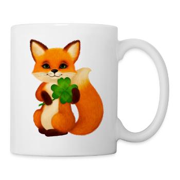 Niedlicher kleiner Fuchs mit vierblättrigem Klee - Tasse - Weiß - Rechts