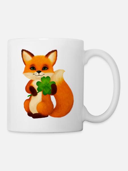 Niedlicher kleiner Fuchs mit vierblättrigem Klee - Tasse - Weiß