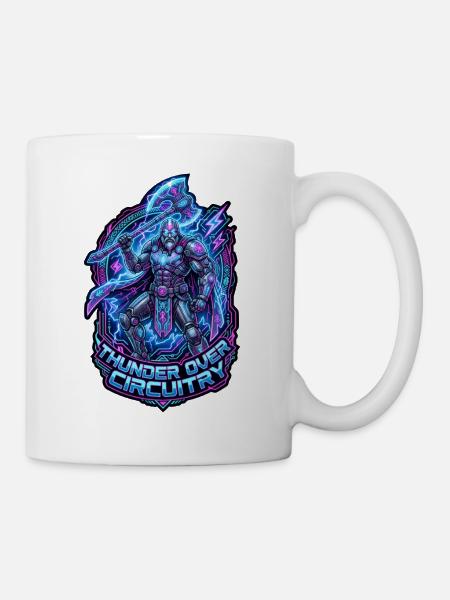 Cyberpunk Thor Neon Synthwave 3D-Schild - Tasse - Weiß