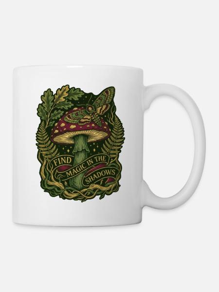Magischer Wald-Pilzmotten-Inschrift Cottagecore - Tasse - Weiß