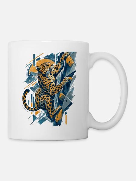 Bouldern Leopard – Abstraktes Klettern - Tasse - Weiß