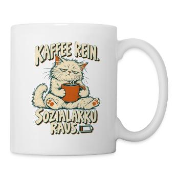 Kaffee rein, Sozialakku raus – Lustige Katze - Tasse - Weiß - Rechts