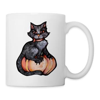 Mitternachtskatze auf Kürbis - Tasse - Weiß - Rechts