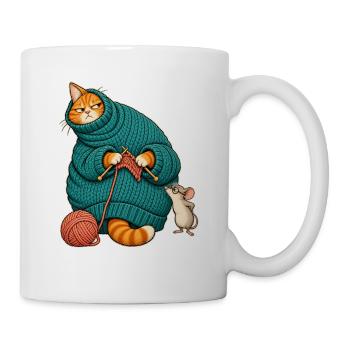 Katze strickt sich selbst ein - Tasse - Weiß - Rechts
