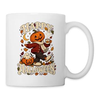Happy Halloween – Cozy Kürbis mit Kakao und Geist - Tasse - Weiß - Rechts