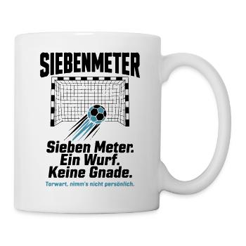 Siebenmeter Shirt – Ein Wurf. Keine Gnade. - Tasse - Weiß - Rechts
