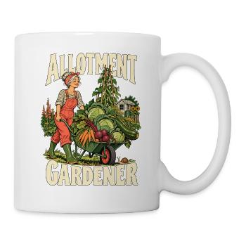 Ein Latzhosen mit einer Schubkarre voller Gemüse - Tasse - Weiß - Rechts