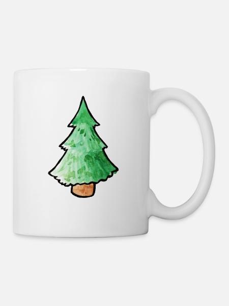 Aquarell-Kiefernbaum-Weihnachtstee - Tasse - Weiß