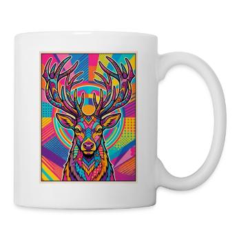 Hirsch Neon Pop Art Kaleidoskop - Tasse - Weiß - Rechts