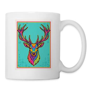 Hirsch Neon Pop-Art Kopf - Tasse - Weiß - Rechts