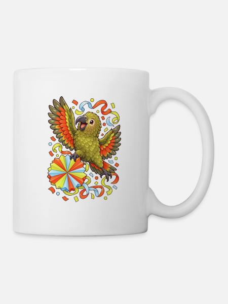 Kea mit Papierrosette und Konfetti - Tasse - Weiß