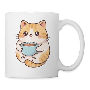 Katze mit Kaffee  - Tasse - Weiß - Rechts